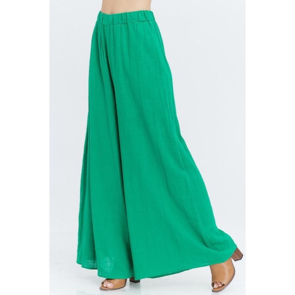 Elastic waist wide leg pants